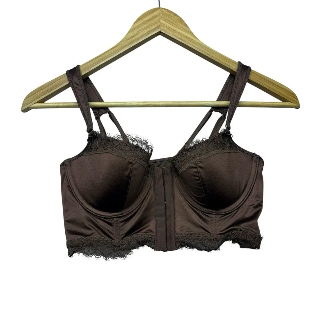 Aerie Womens Corset Balconette Bra 34B Brown Lace Underwire